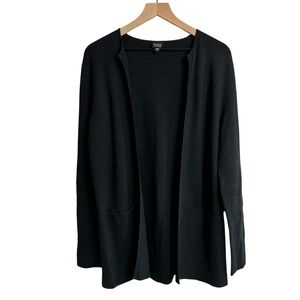 Eileen Fisher Cardigan XS‎ Black Open Front Long Sleeve Jacket Oversized Pockets
